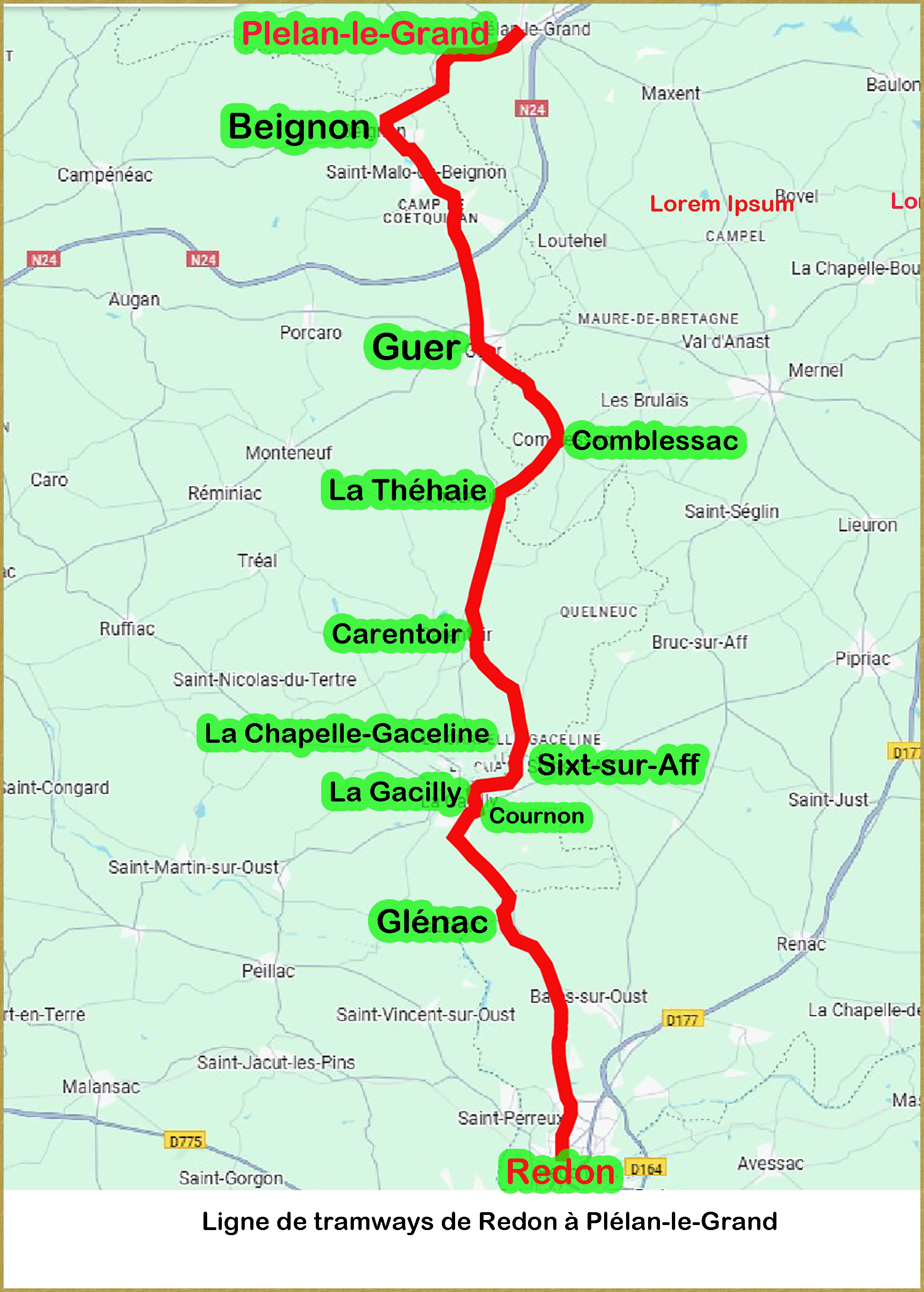 Tracé de la ligne Redon-Plélan - 
