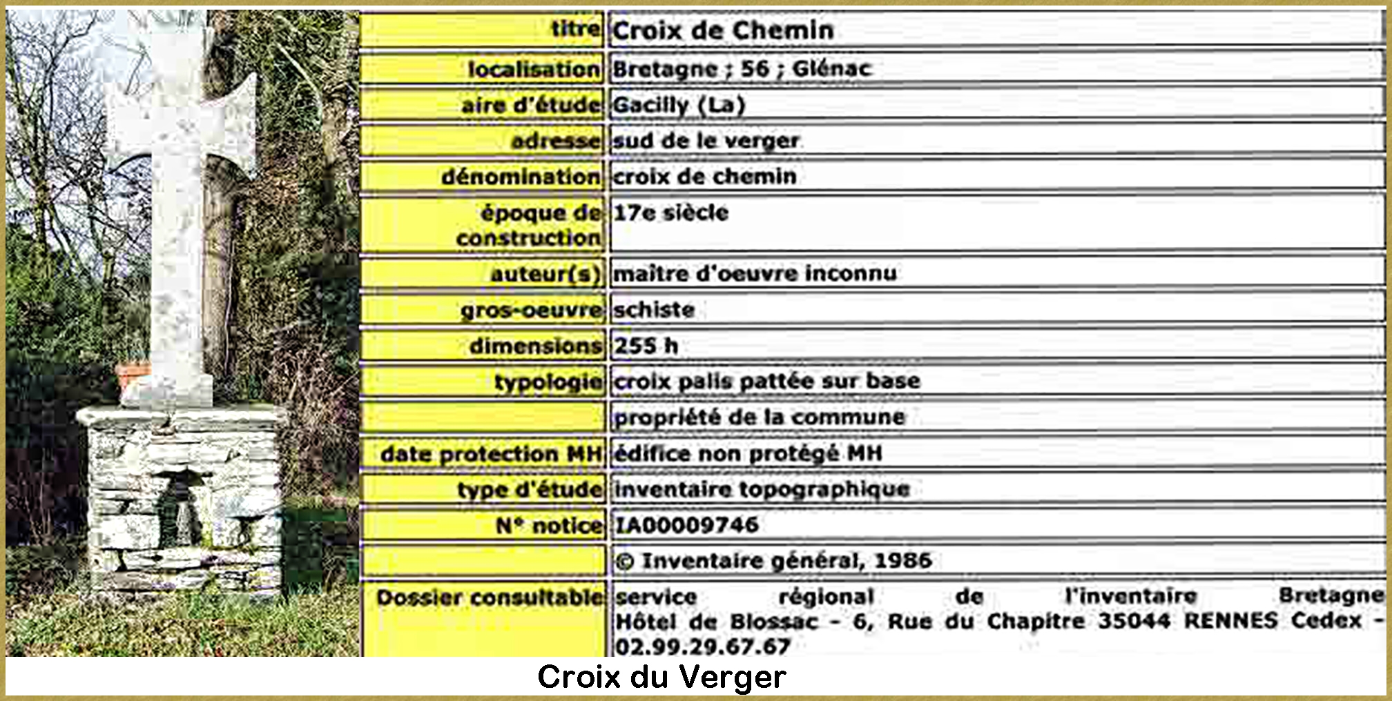 Recensement de la croix du Verger -