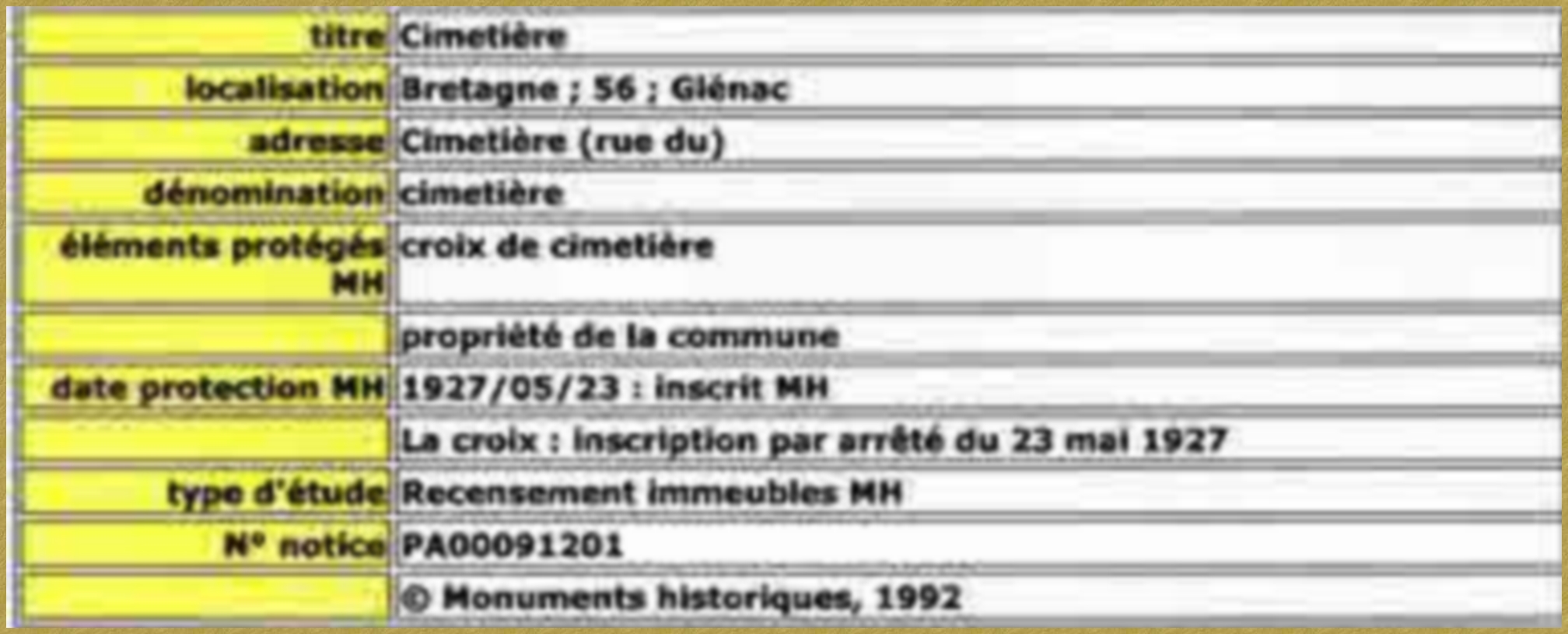 Recensement de la croix du cimetière 