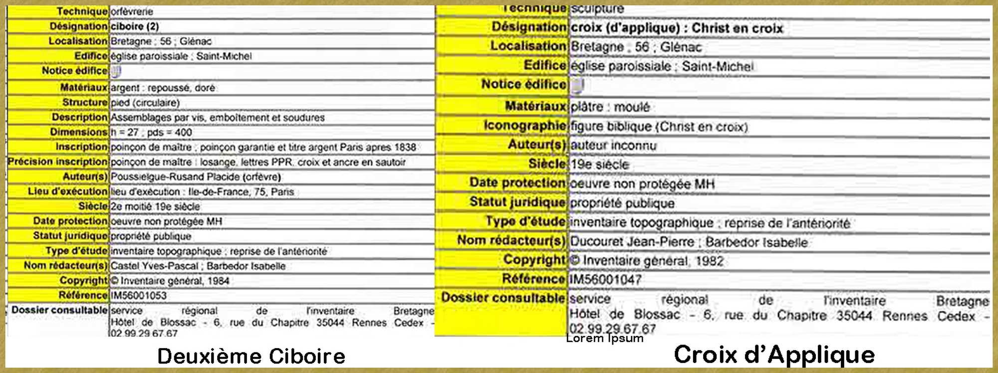 Recensement Ciboire et croix d’Applique- 