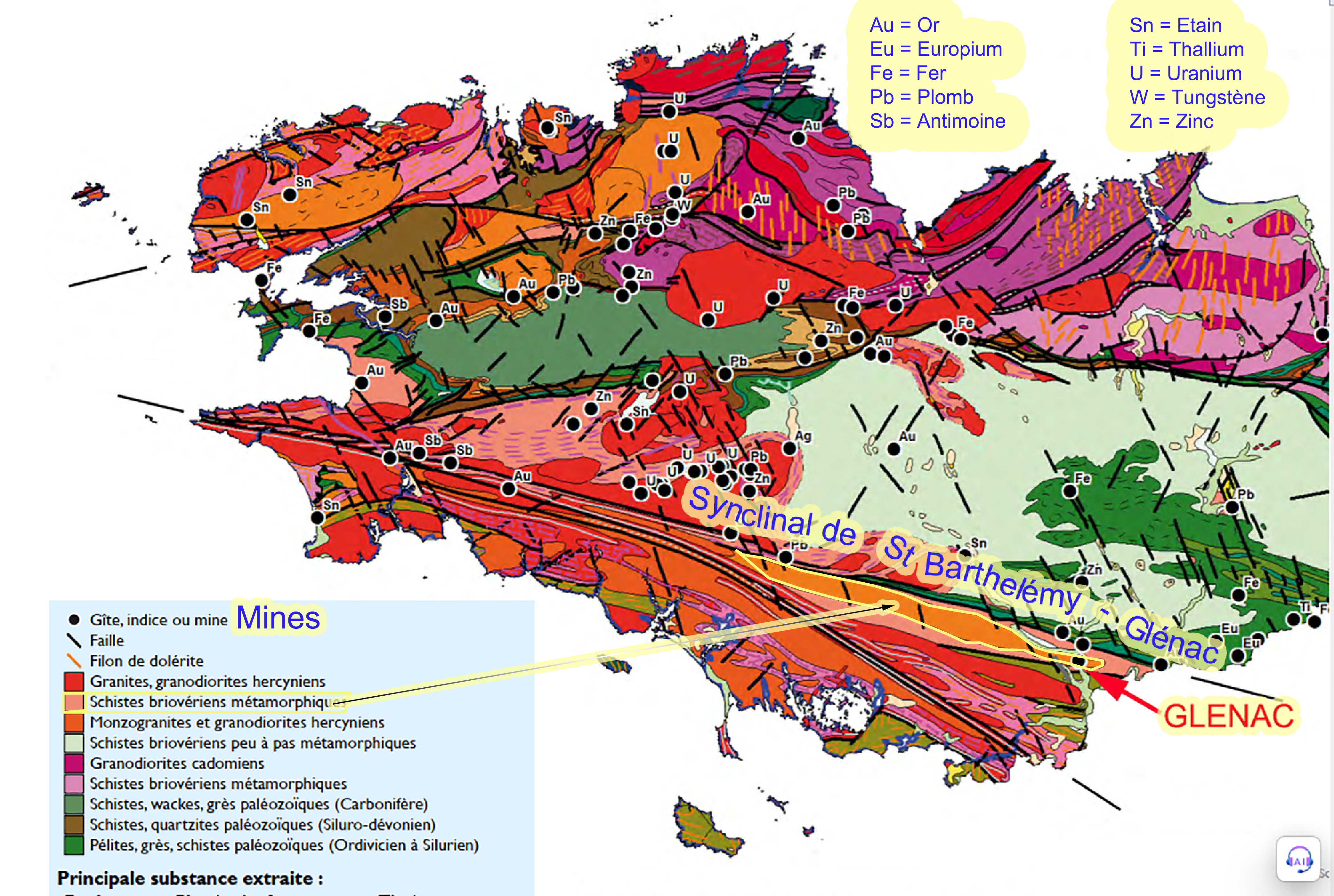 Carte géologique de Bretagne - Histoire de Glénac Carte géologique de Bretagne -